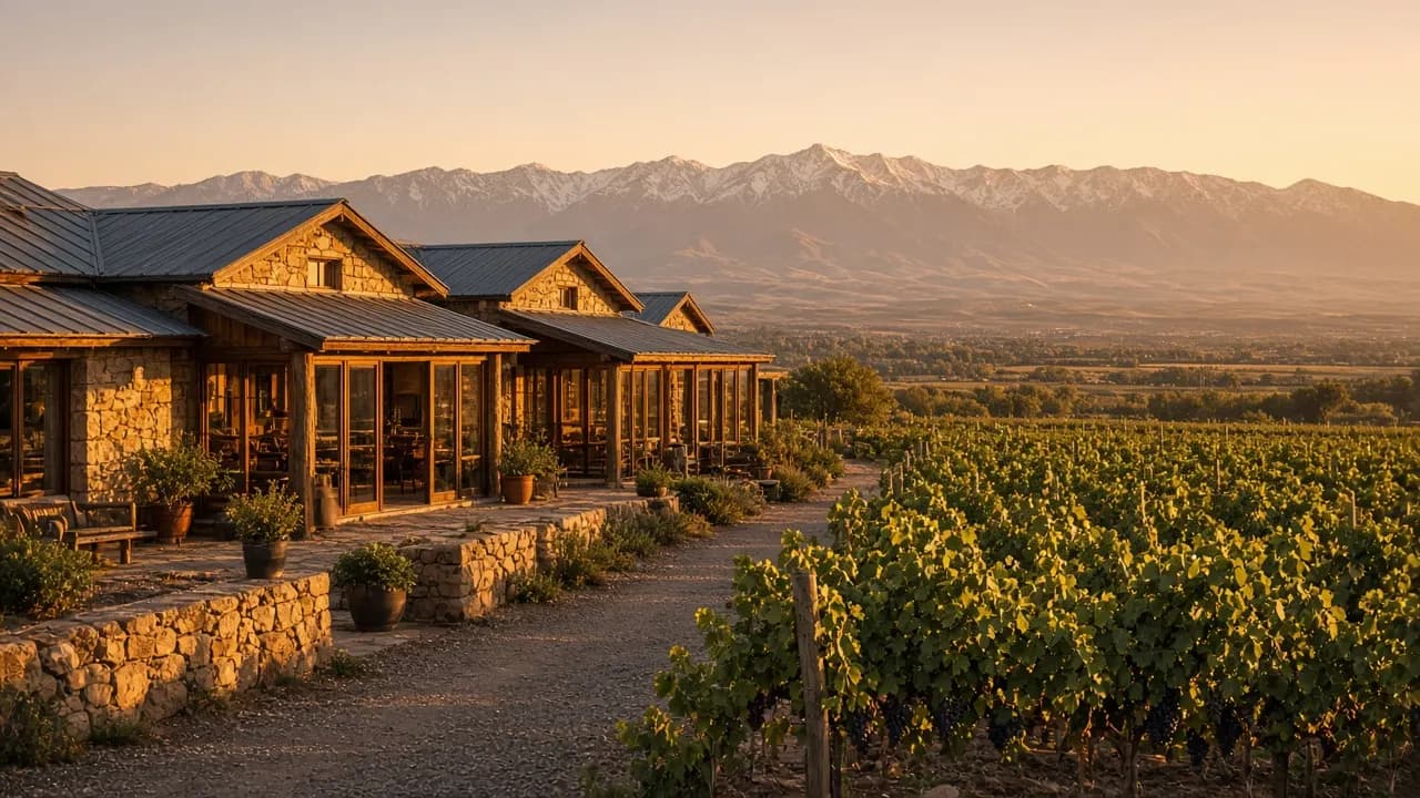 Casa Malbec Mirador entre viñedos al atardecer