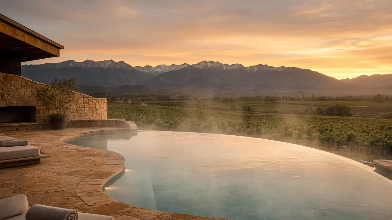 Piscina exterior del spa entre viñas