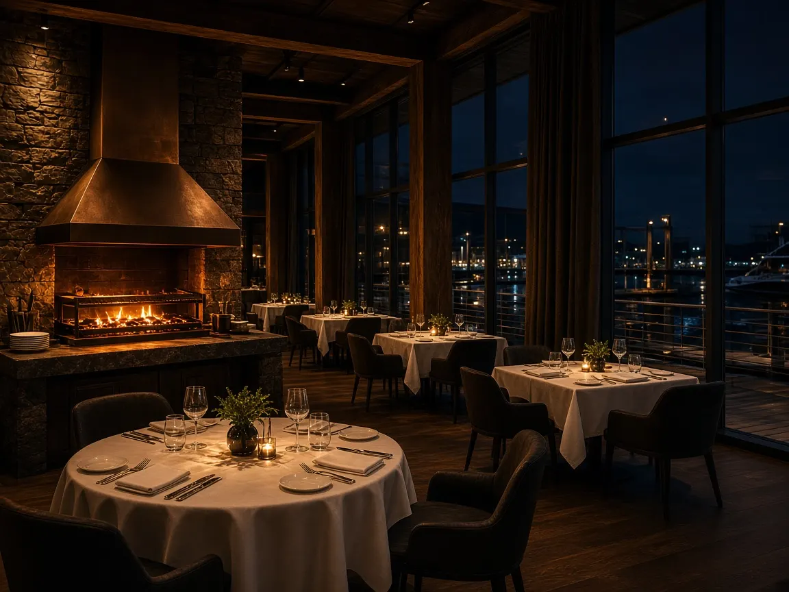 Restaurante de brasa con vista al dique